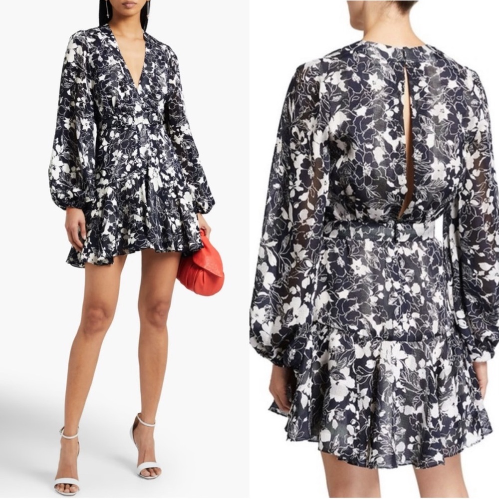 RARE Navy Blue Alexis "Neala" Dress, XL, Sheer Floral Mini Long Sleeved